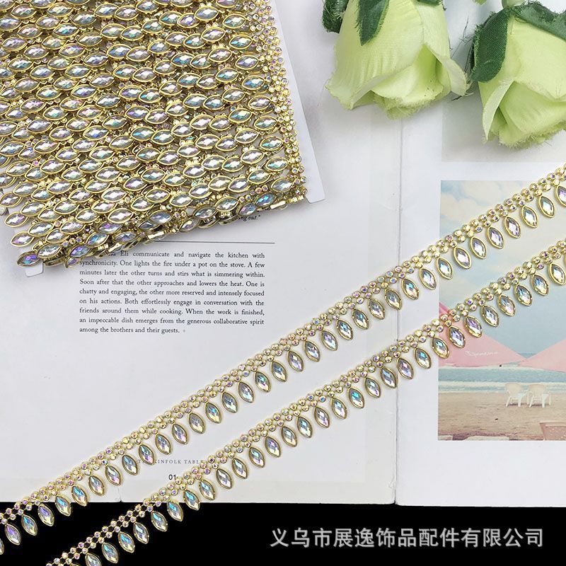 Gold and silver multi-row AB diamond chain handmade DIY gift box, decorative chain, ethnic clothing, shoes and hats matching line diamond chain direct sales Item Picture