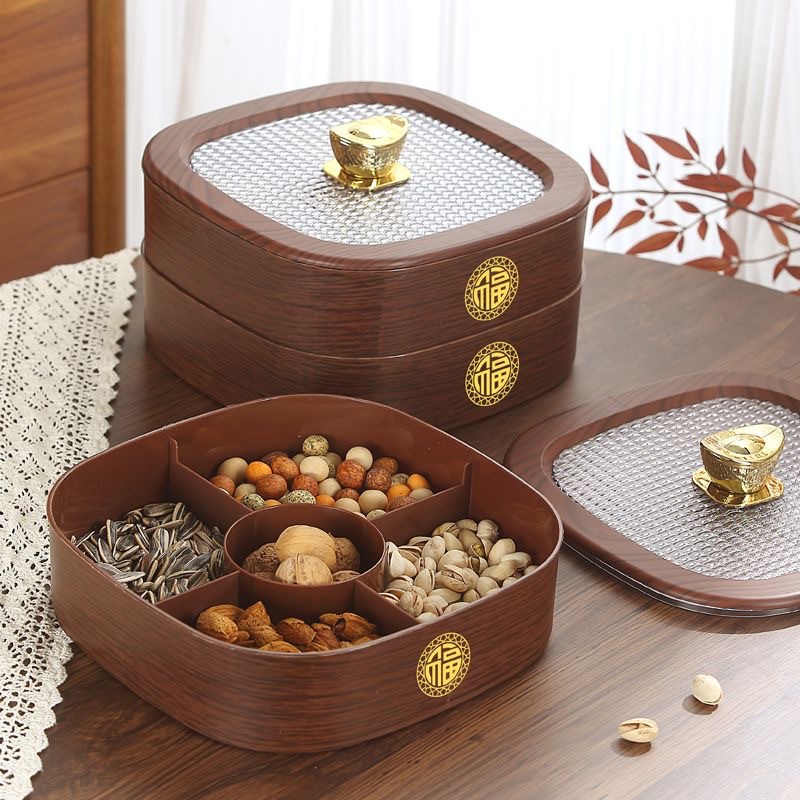 仿木纹高级感干果盒客厅家用坚果盘2025新款瓜子零食收纳糖果盒