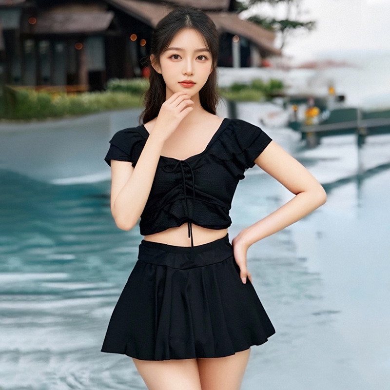 Women's swimsuit 2026 new solid color two-piece set, conservative and pure style, fresh and light hot spring vacation swimsuit 125183 Specification image