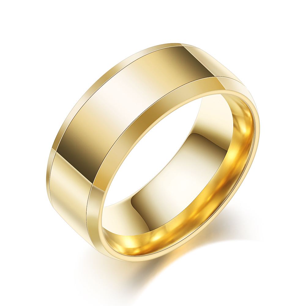 European and American ins titanium steel ring 8mm smooth surface ring, simple and versatile for men, double beveled three-color personalized ring wholesale for women Specification image