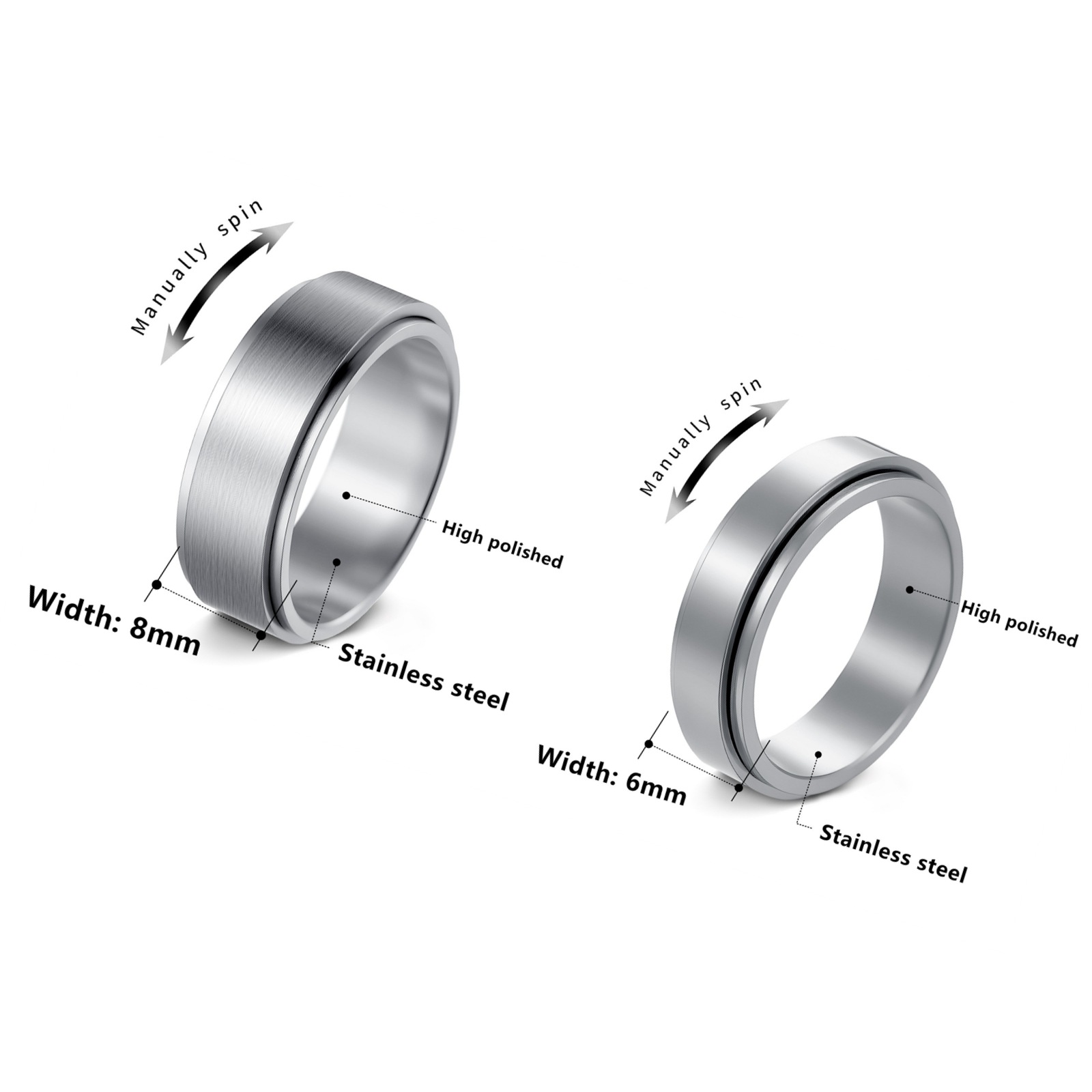 Cross-border European and American simple 6/8mm rotatable titanium steel European and American men's outdoor ring, couple 304 stainless steel ring Application Scenario
