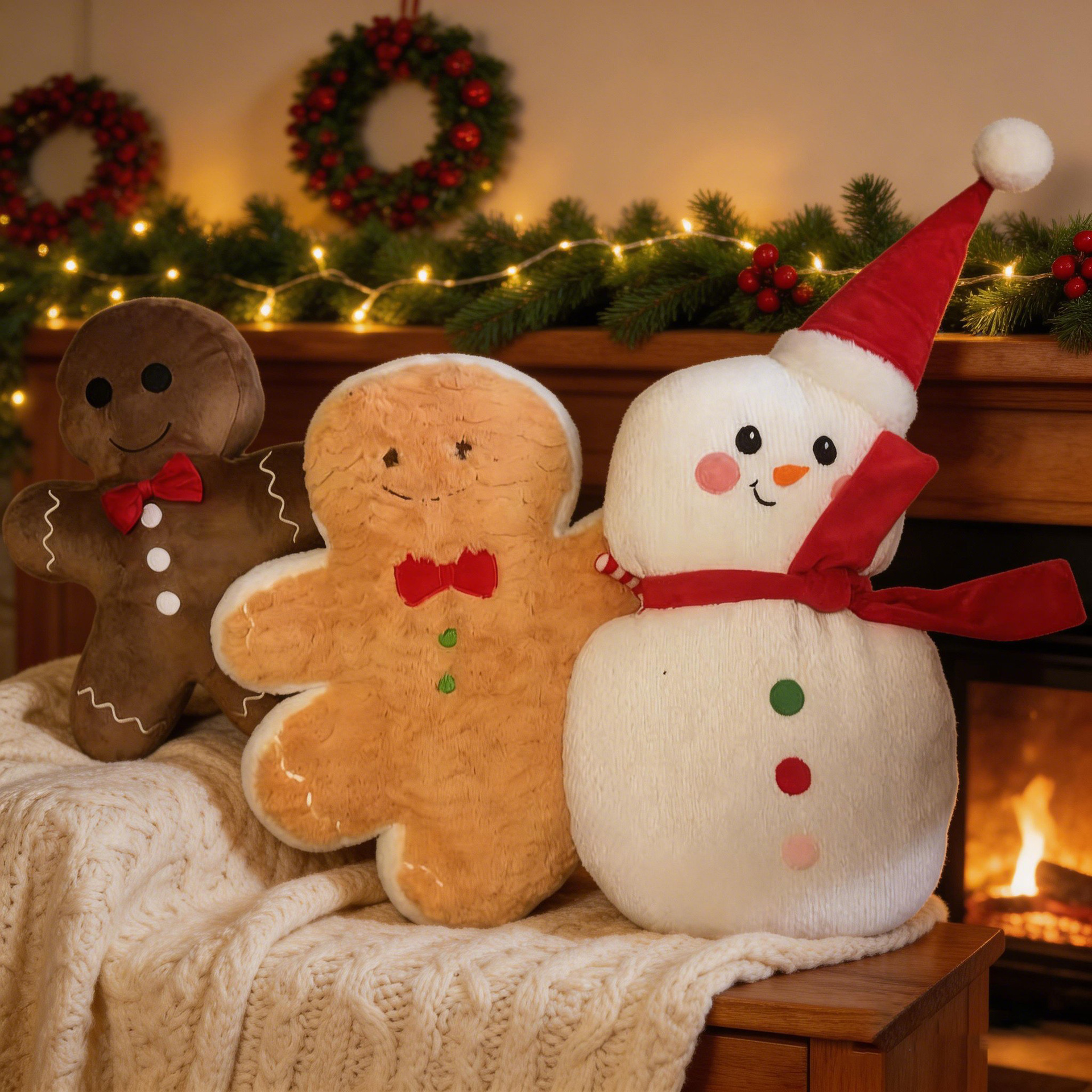 跨境外贸圣诞节雪屋雪人抱枕圣诞节抱枕装饰枕节日氛围装饰摆件