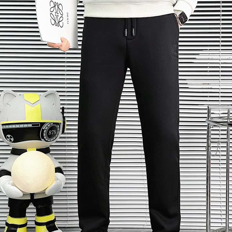 Winter fleece casual tight-fitting 9-inch pants for men, slim-fit sports pants, the same style as the popular social pants, elastic and comfortable details Picture