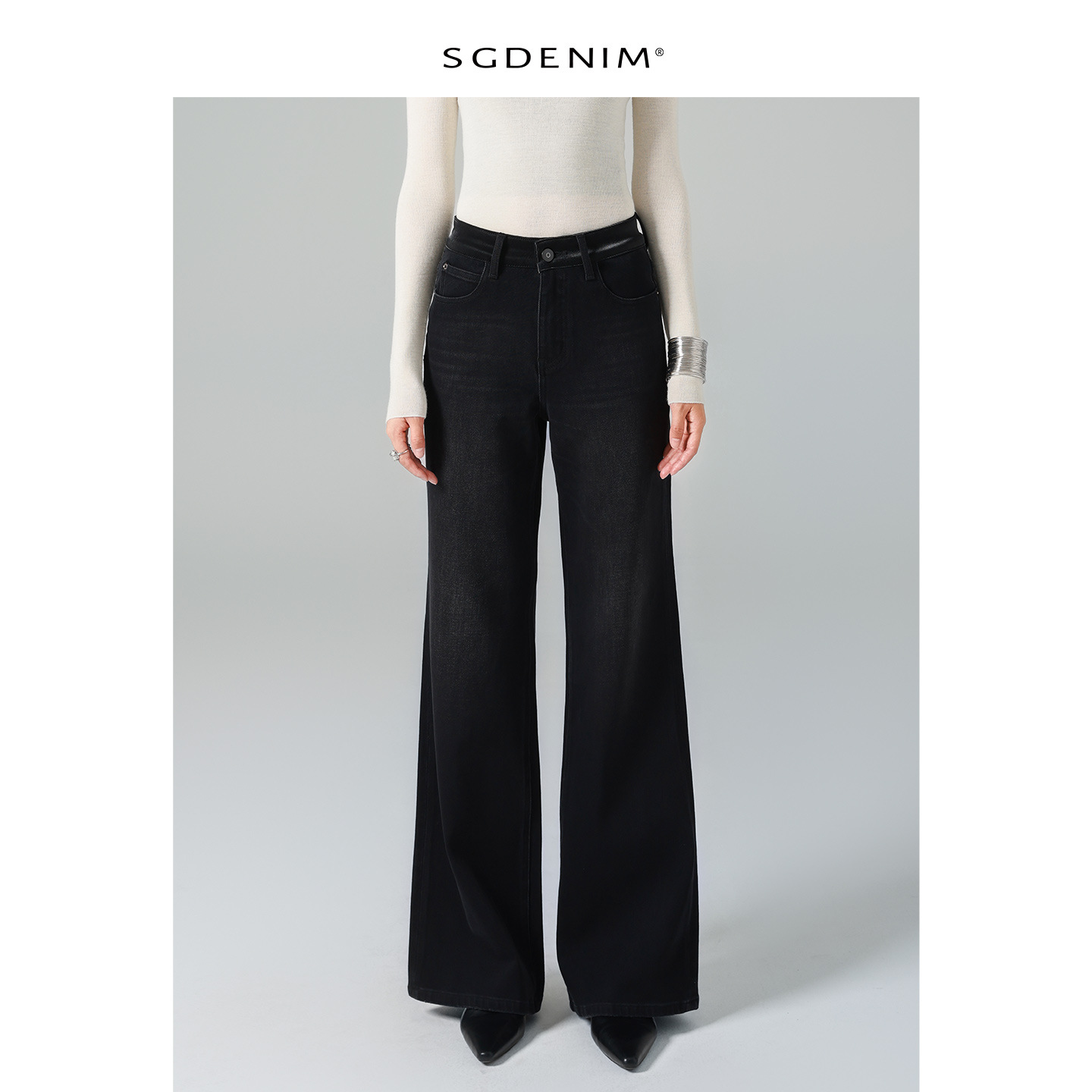 Marca de lujo homología/cintura alta jeans mujer negro gris pierna ancha micro trompeta pantalones rectos sueltos 25 otoño nuevo slim details Picture