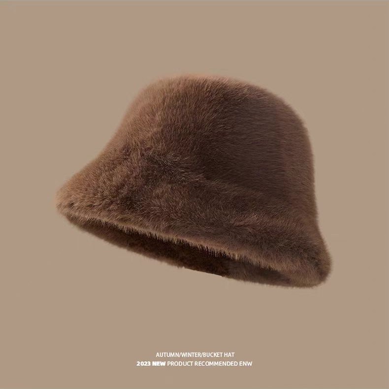 The faux mink plush fisherman hat is a versatile choice for women in autumn and winter. It's a Korean-style warm basin hat that shows off your face and a fashionable new small bucket hat details Picture