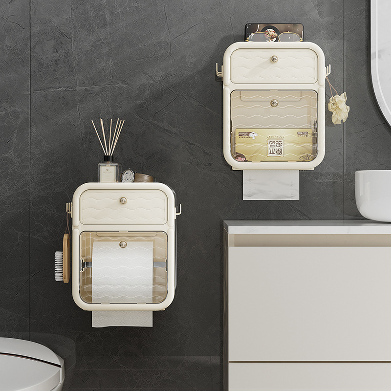 ins non-perforated bathroom tissue box wall-mounted toilet tissue box with moderate wall capacity, waterproof and moisture-proof storage rack Specification image