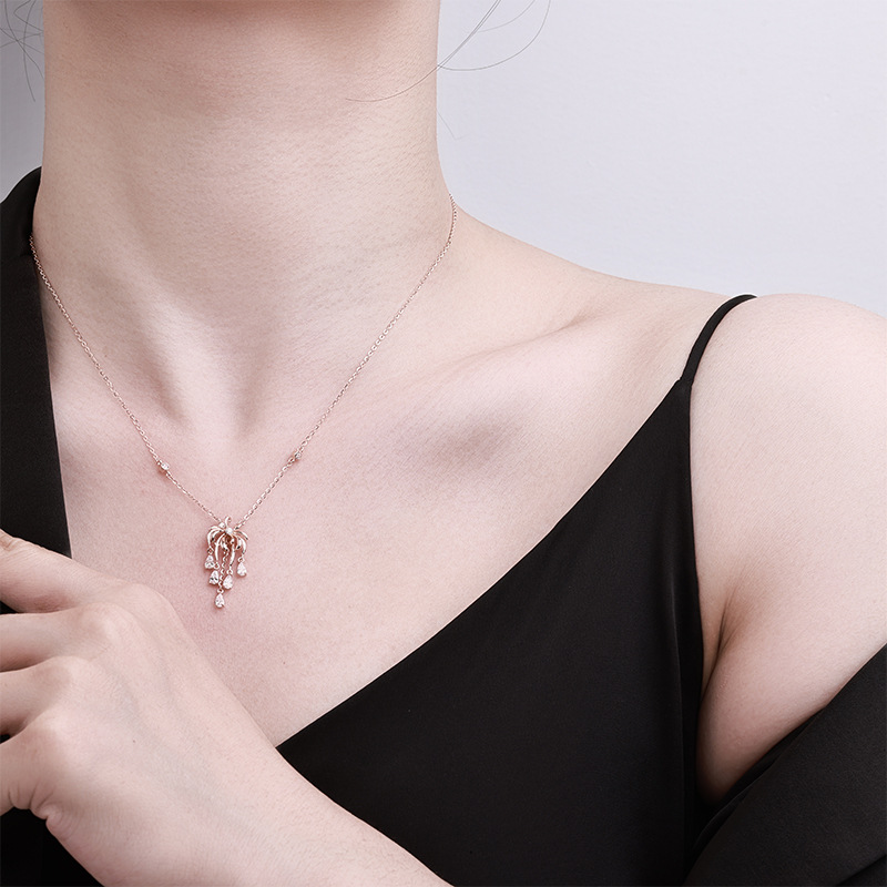 S925 sterling silver vintage small incense style fireworks Moissang tassel necklace, super dazzling, rich gold sense, high appearance level, rose gold chain Specification image