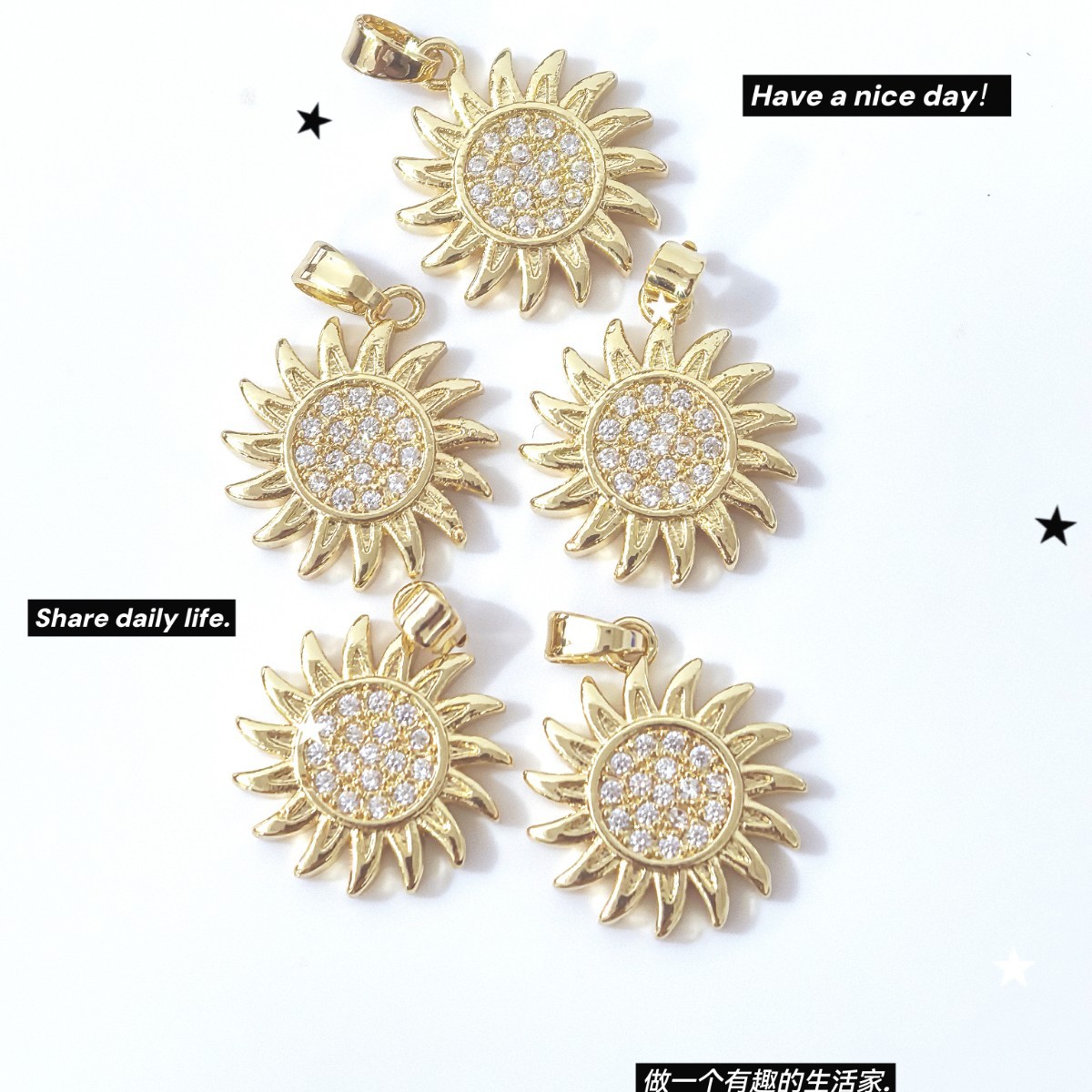 Fashionable and versatile DIY semi-finished products with micro-inlaid copper plated sunflower jewelry accessories, popular star and moon pendant accessories in Europe and America Application Scenario