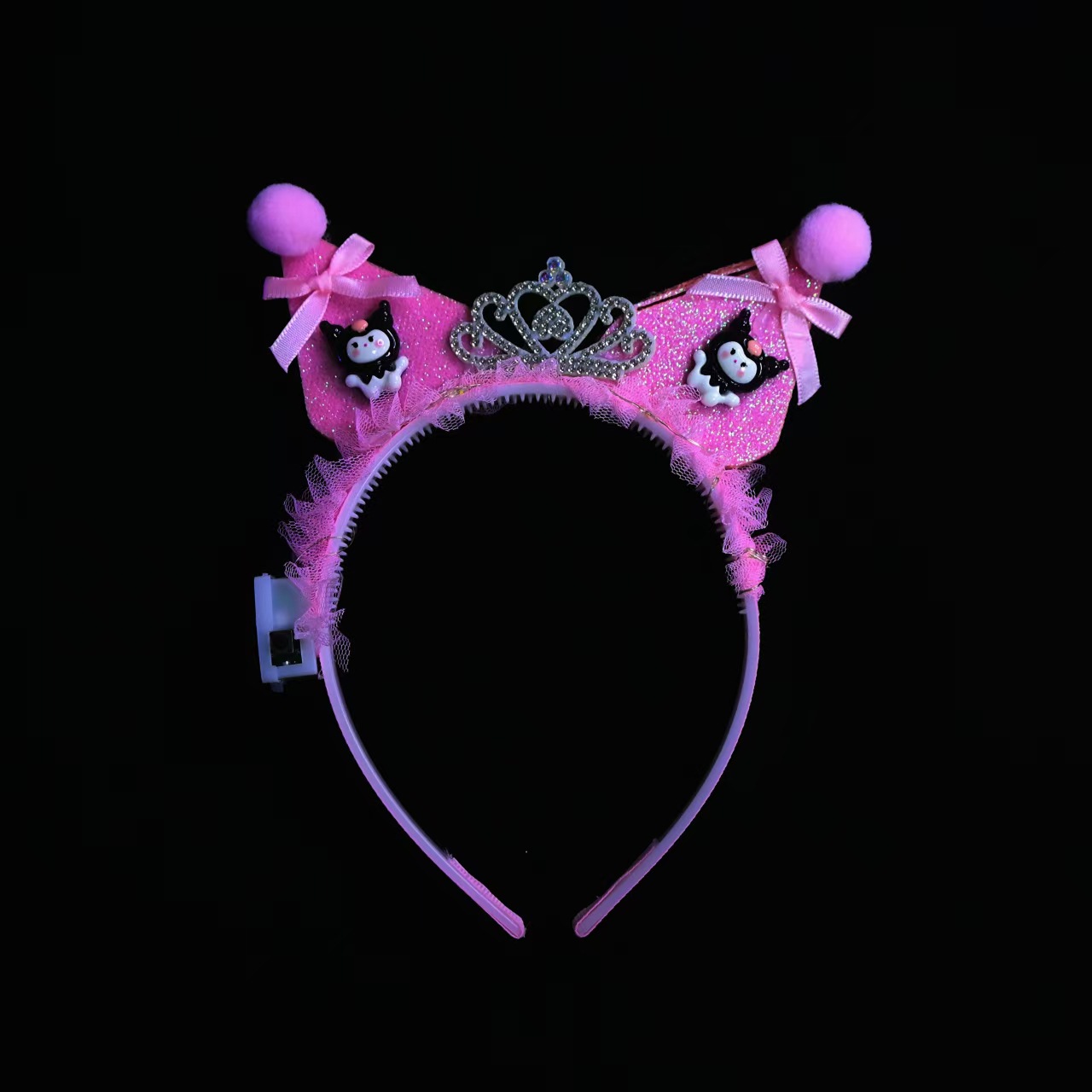 Luminous Kuromi Crown Hair band, children's cartoon bow hair accessory, cute and sweet hair band, performance dressing headwear Application Scenario