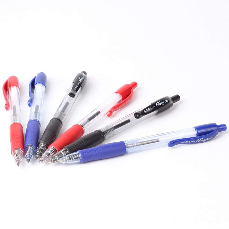 Foreign trade version transparent ballpoint pen press plastic ballpoint pen 586 three-color ballpoint pen Specification image