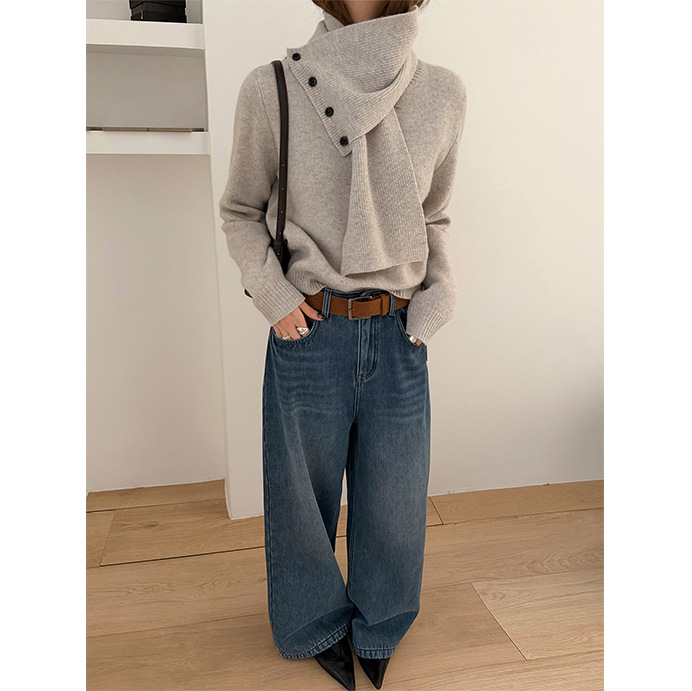 TG effortlessly wears a full wool buttoned scarf and warm knitted sweater for women's 2025 winter new style 26037 details Picture