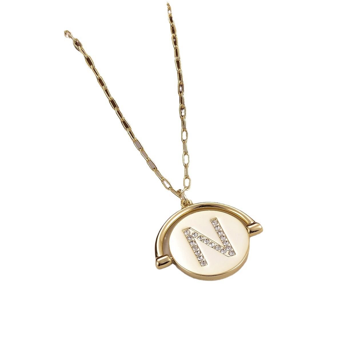 European and American letter fashion pendant, niche round English collarbone chain, versatile for women, light luxury, diamond-encrusted, personalized factory wholesale Item Picture