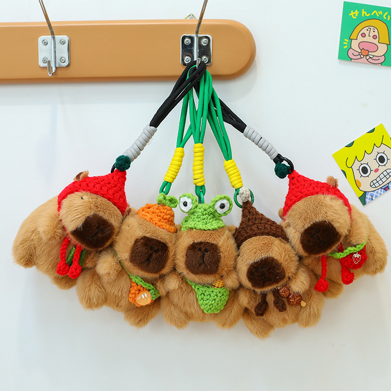 可爱网红卡皮巴拉毛绒公仔钥匙扣水豚小玩偶针织挂件摆摊礼物批货