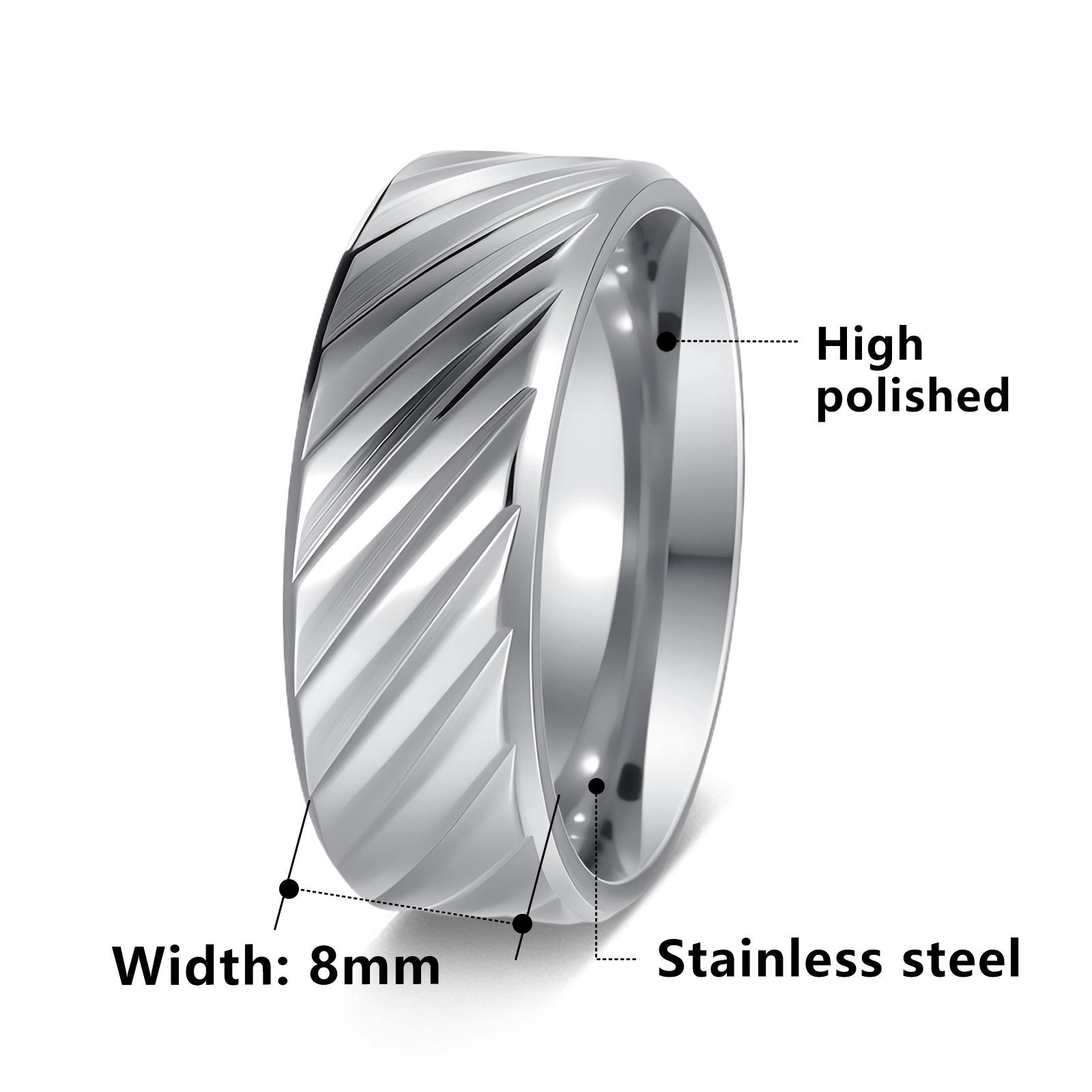 Original design of new European and American titanium steel men's rings with diagonal patterns and simple jewelry. Cross-border source manufacturer of jewelry wholesale Item Picture