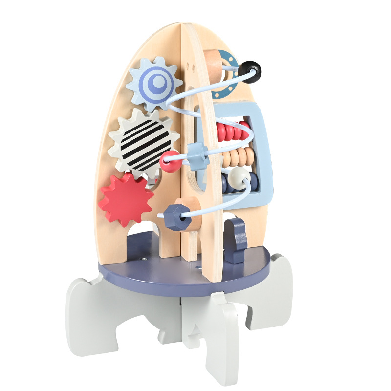 Cross-border children's wooden space rocket beaded wooden baby Montessori multi-functional educational toys for early learning Item Picture