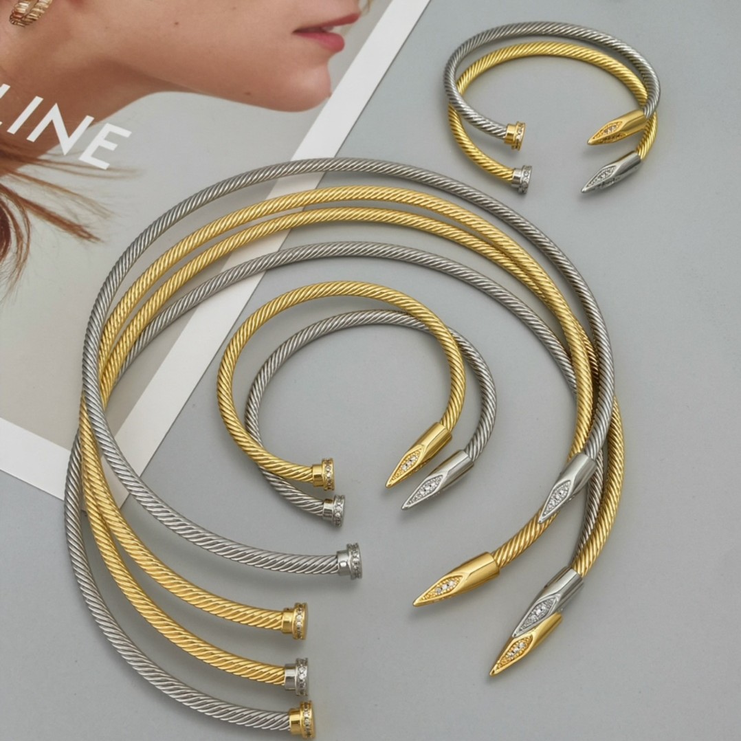 Cross-border best-selling simple geometric sweet and cool necklaces, bracelets, personalized nail necklaces, zircon inlaid factory wholesale