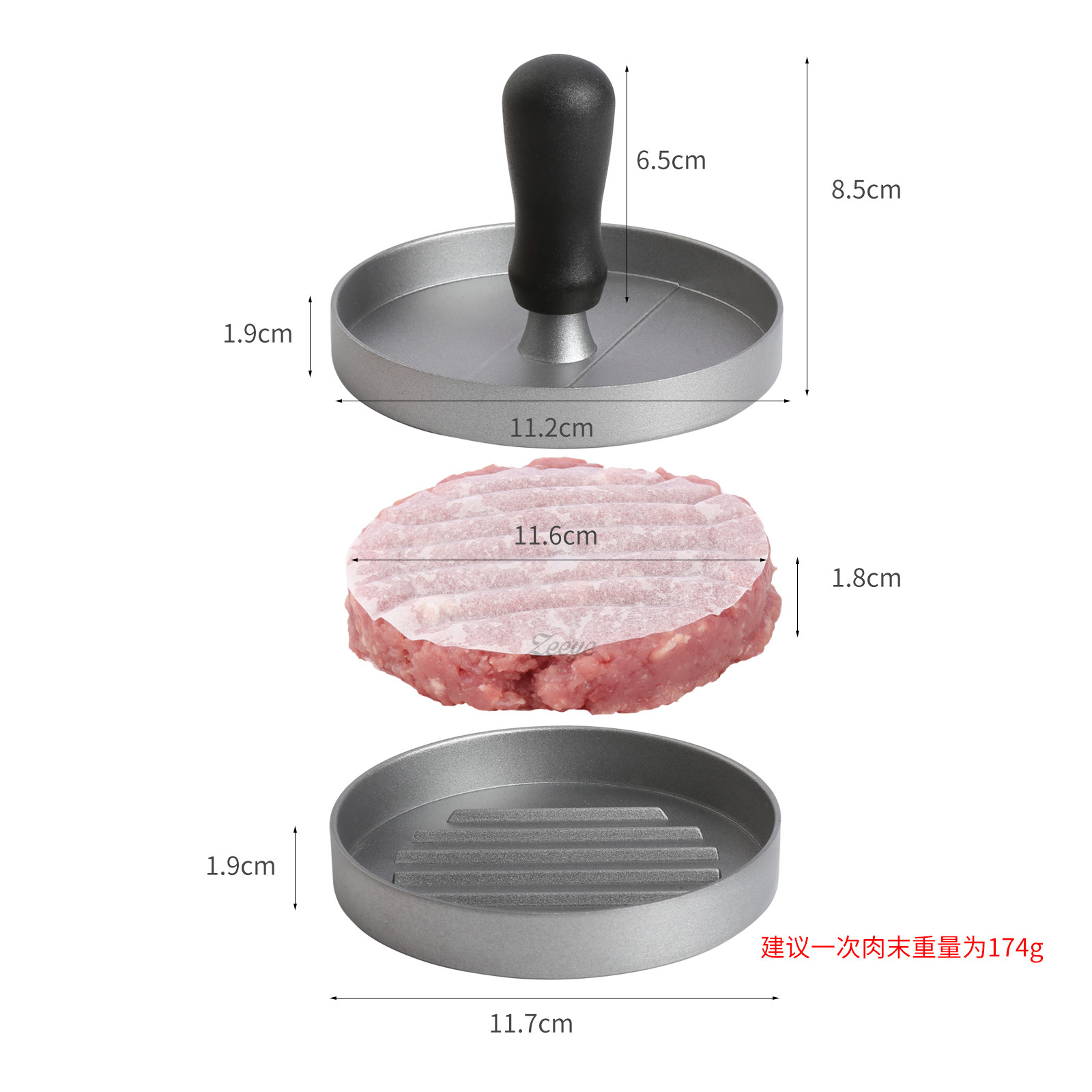 Aluminum alloy household plastic handle round complementary food shrimp cake, beef Patty mold, hamburger meat press, pancake press Application Scenario