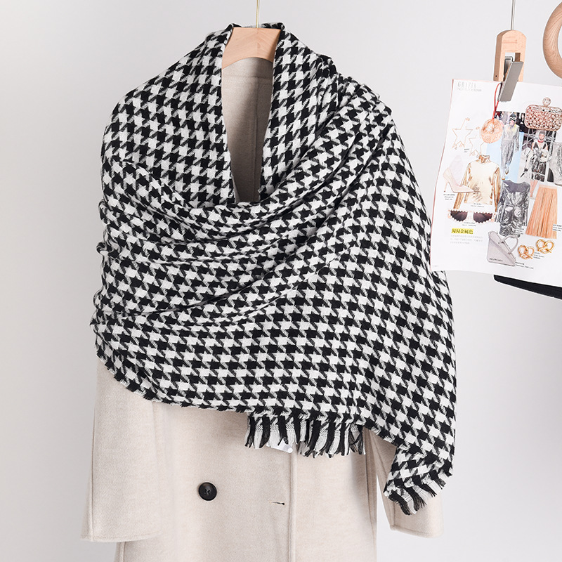 One-piece consignment of thousand-bird check scarves for women, versatile and warm scarves, imitation cashmere scarves, thick check autumn and winter scarves, winter bestsellers, wholesale from street stalls