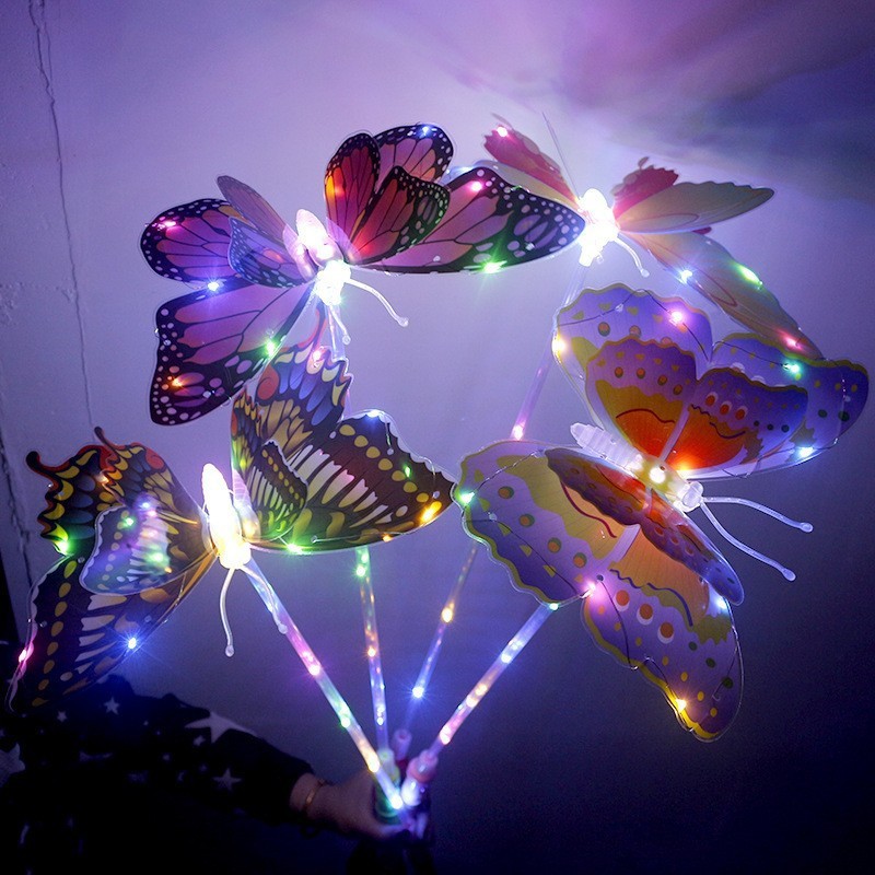New type of illuminated butterfly stick LED illuminated butterfly handheld flashing toy butterfly ground promotion traffic diversion street stall toy