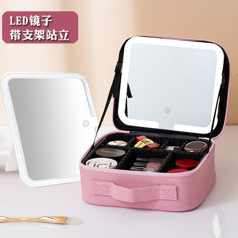 A multi-functional 2026 new portable hand-held large-capacity professional makeup bag with LED light mirror for cross-border use Specification image