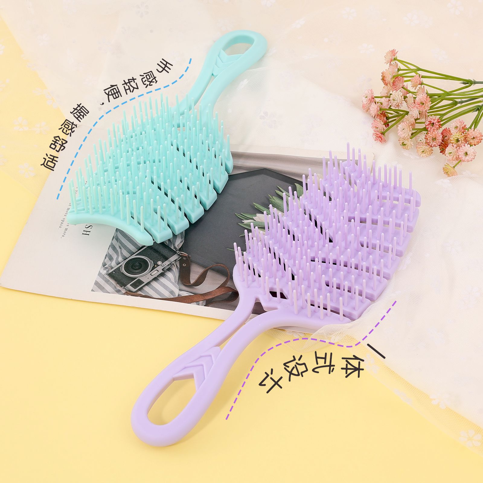 Baihe Multi-color hollowed-out massage comb Hair care handle care tool Application Scenario