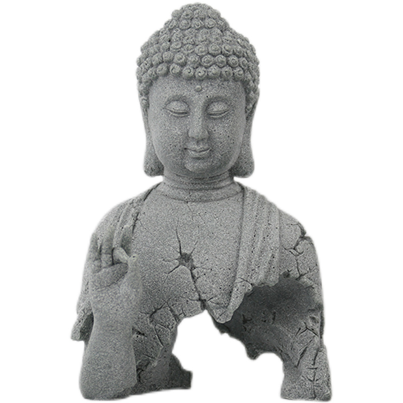 Chinese-style garden flower tea room Buddha statue decoration, Sakyamuni fish tank landscape arrangement, home entrance hall Buddha figurehead Item Picture