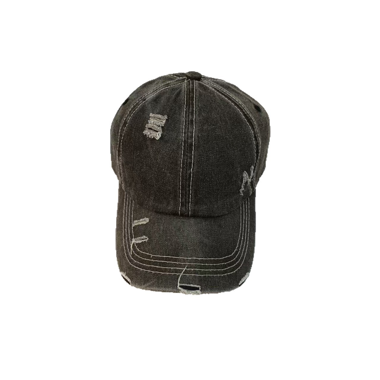 New four-season retro washed distressed distressed hole baseball cap, trendy foreign trade solid color bright thread baseball cap, men's breathable cap Item Picture