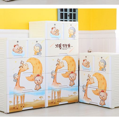 58-sided wide printed thickened cartoon drawer-type storage cabinet, plastic baby and children's wardrobe, chest of drawers, organizing wardrobe Specification image