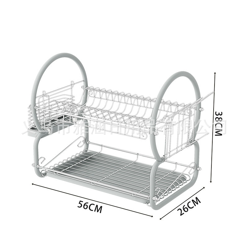 跨境多功能双层厨房收纳沥水碗盘架碗盘收纳置物架带沥水盘筷笼子白底实物图