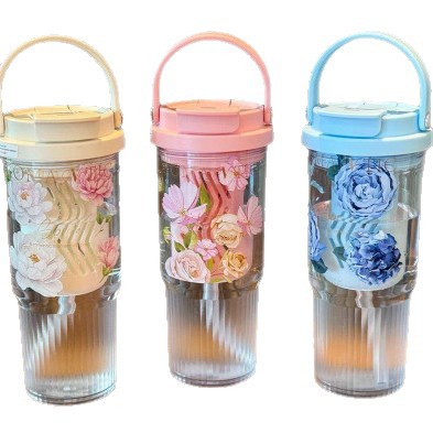 Large-capacity portable handle plastic cup, cute and fun, tea strainer straw cup, anti-drop space cup for male and female students Item Picture