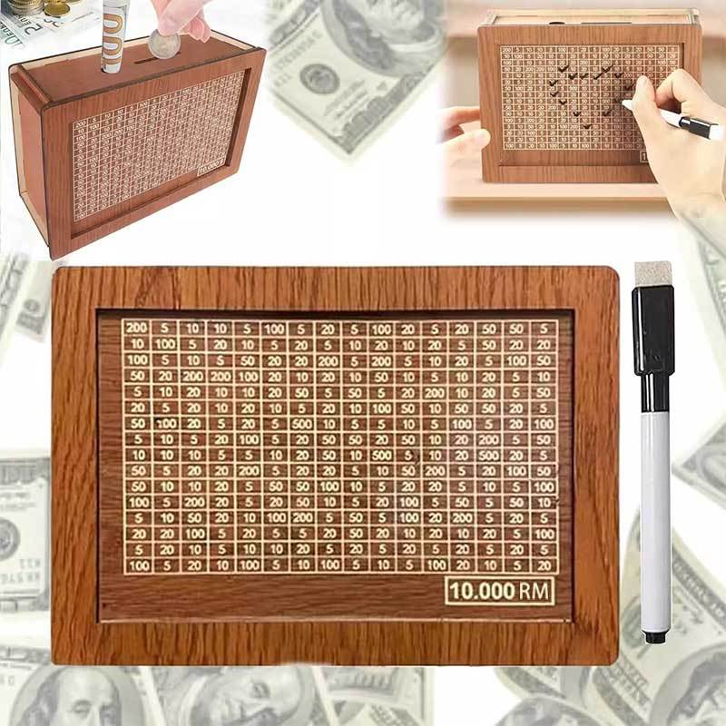 跨境现货 Money Box with Counter DIY木质美元存钱罐复古储钱罐