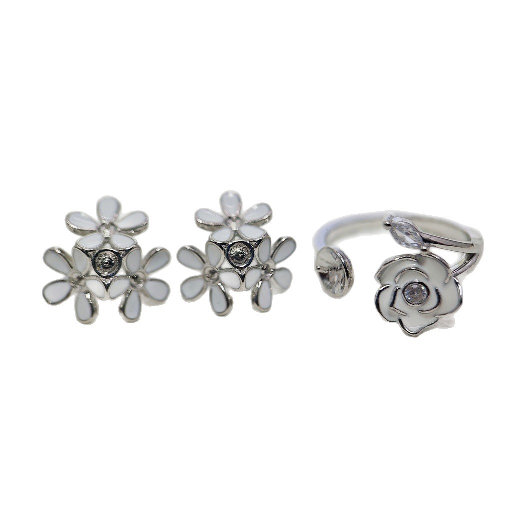 DIY pearl set accessories, oil-dripping flower earrings, pendant, ring accessories, niche design jewelry set for women Item Picture