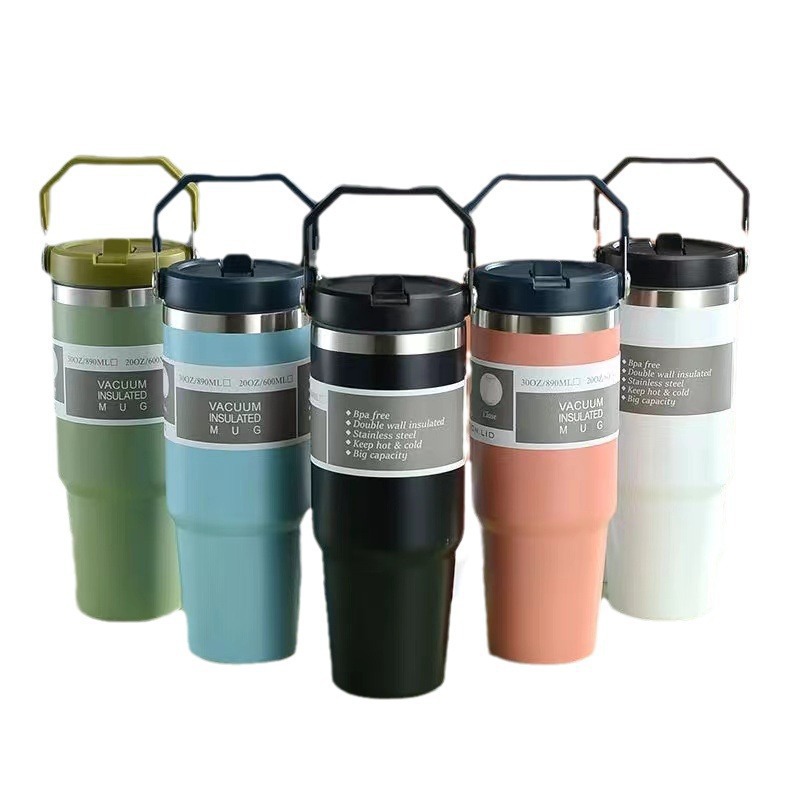 Customized cross-border hand-held car cups, double-layer stainless steel insulated cups, portable car men's and women's outdoor vacuum water cups Item Picture
