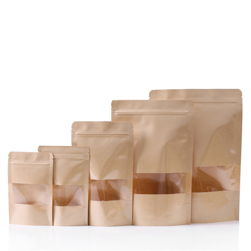 High-definition windowed kraft paper bags, tea and food packaging bags, self-sealing kraft paper bags, stand-up bags, wholesale kraft paper bags Item Picture