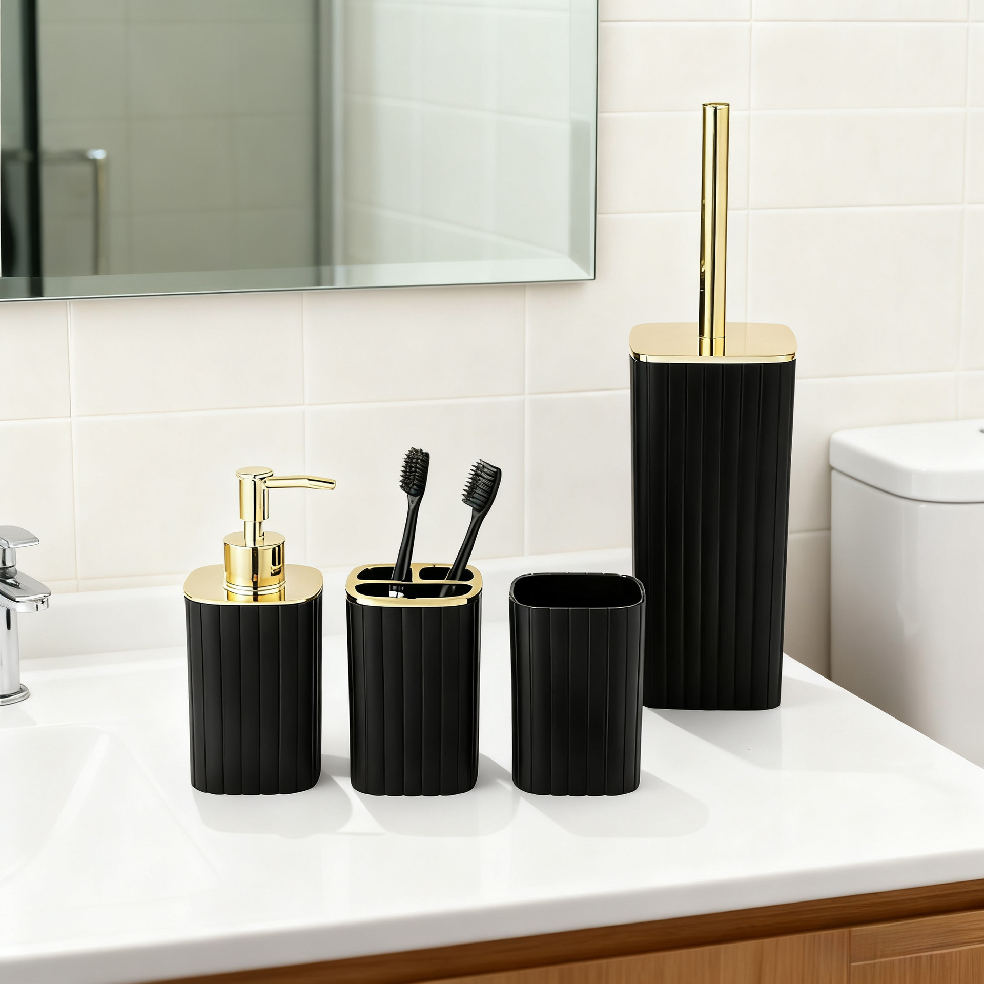 浴室卫浴条纹马桶刷漱口杯乳液瓶肥皂盒牙刷杯5件套耐用现代简约