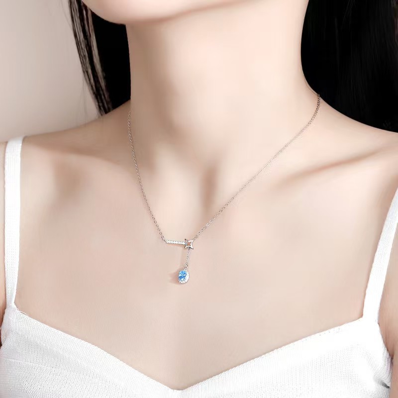 小红书爆款一滴泪蓝水滴吊坠项链女轻奢百搭小众设计ins锁骨链