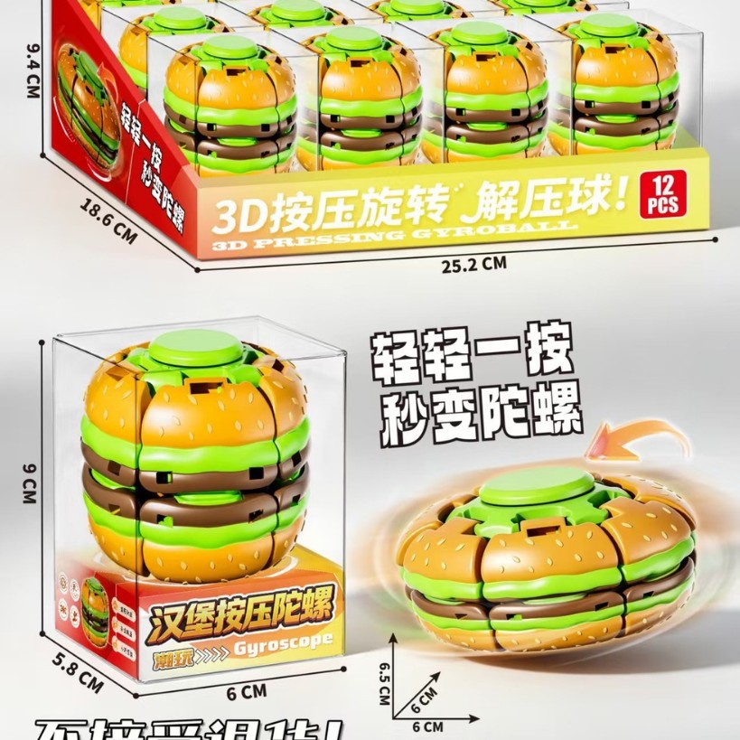 Hamburg stress-relieving Ball with dual gameplay of pressing and rotating fidget spinner, a small office toy for relieving boredom, learning and stress Specification image