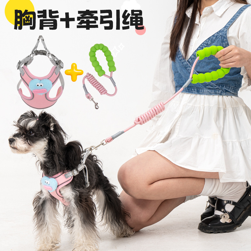 戎咖宠物跨境狗狗牵引绳可爱多巴胺玩偶胸背小中型犬多功能狗绳狗绳狗狗用品
