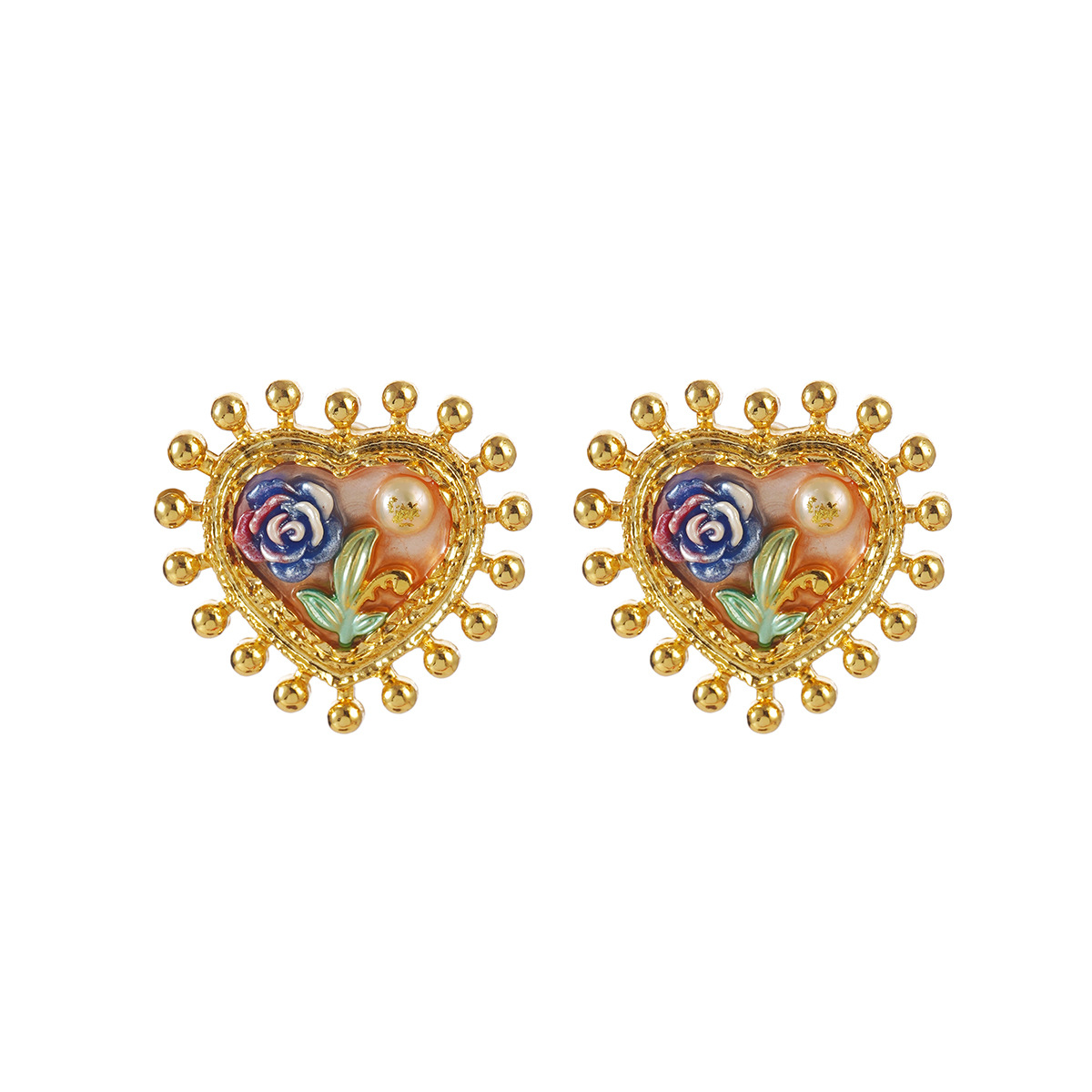 Monet oil painting earrings, natural pearl enamel earrings, French court style high-end ear clips, wholesale niche accessories Item Picture