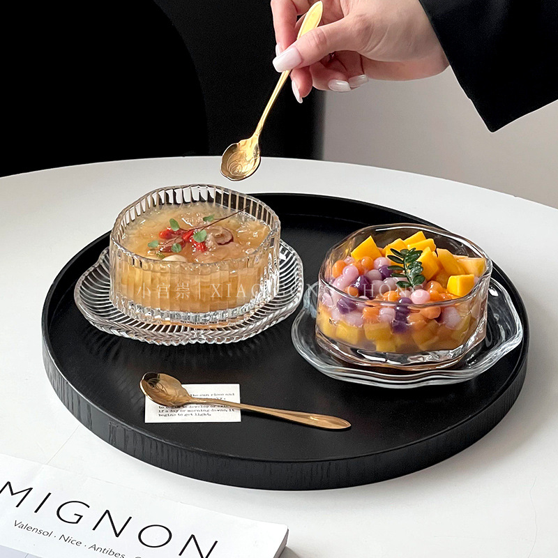 Ins-style irregular dessert bowl set, high appearance level cloud glass bowl and plate, creative sugar water, silver ear bowl, breakfast bowl details Picture