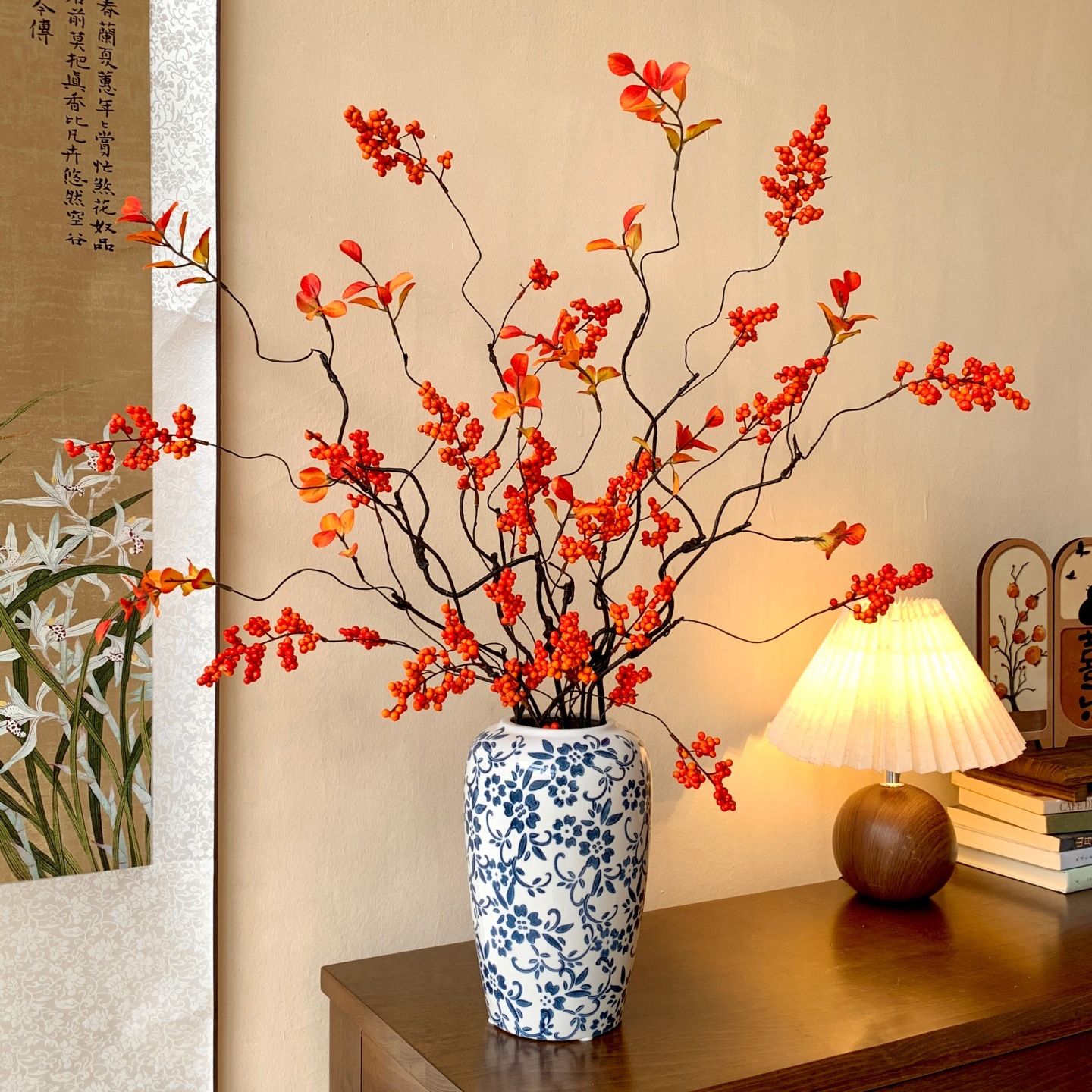 2026新年装饰花假花仿真花客厅摆设发财果红果装饰新中式插花摆件