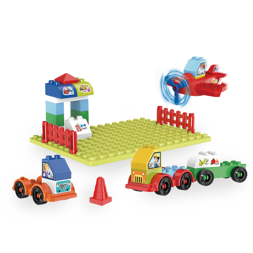 Children's large particle building blocks car gas station assembly set, early education and intelligence kindergarten plastic toy assembly DI Item Picture