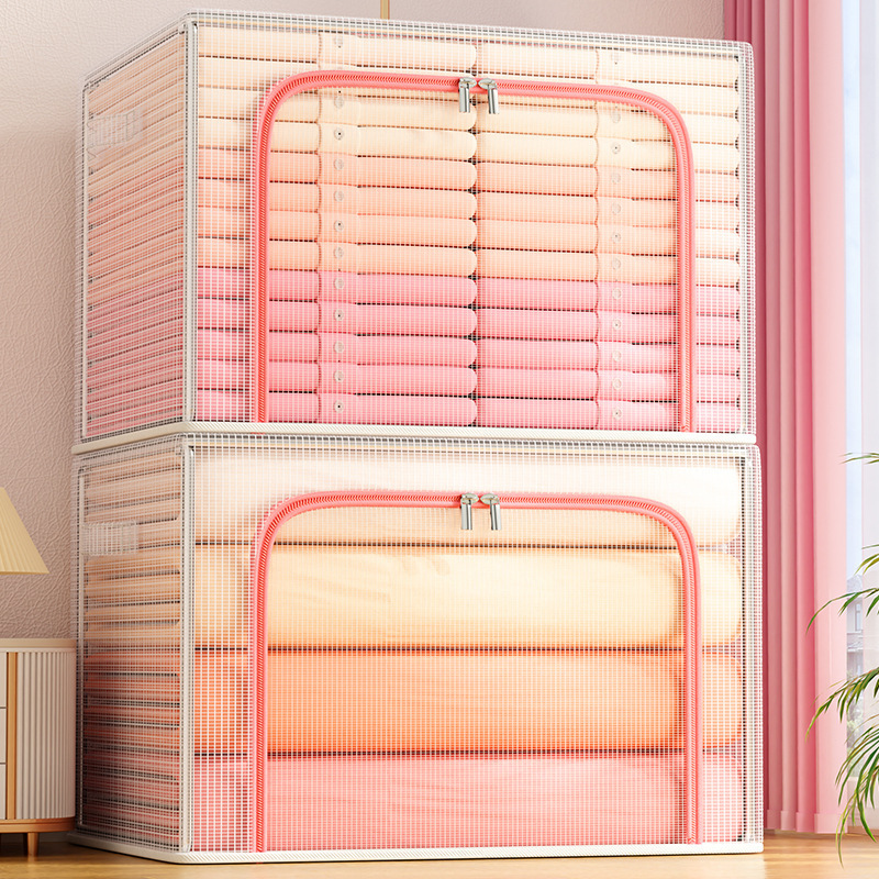 Transparent mesh storage box, household wardrobe, clothing organization box, waterproof and moisture-proof, super large capacity dormitory steel frame box