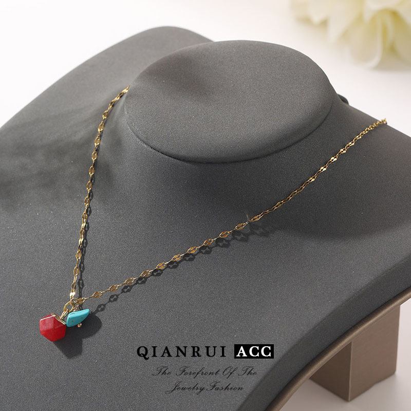 Rainbow Candy Dopamine Silver necklace, women's light luxury niche colorful beaded summer collarbone chain, French high-end Specification image