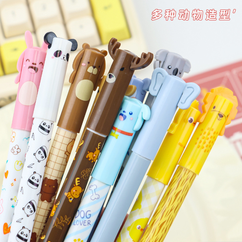 Cute cartoon animal erasable gel pen, 0.38 needle tip, crystal blue erasable pen, heat-sensitive erasable pen details Picture
