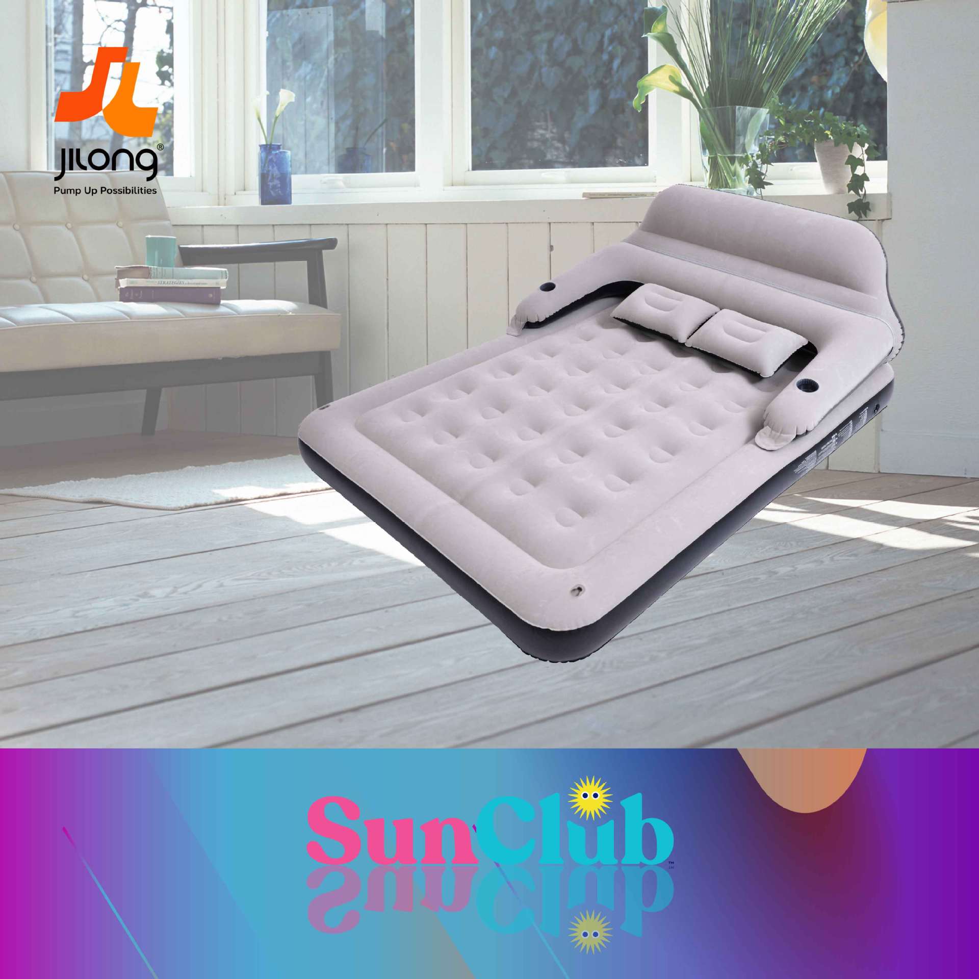 JILONG single and double household thickened and enlarged air mattress, simple and portable outdoor lazy backrest inflatable mattress details Picture