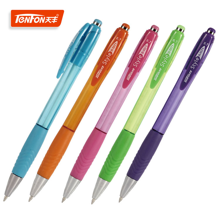 Tianfeng 5571 color transparent rod foreign trade Ballpoint Pen, office advertising gift Ballpoint pen, easy to write and never stops oiling full figure