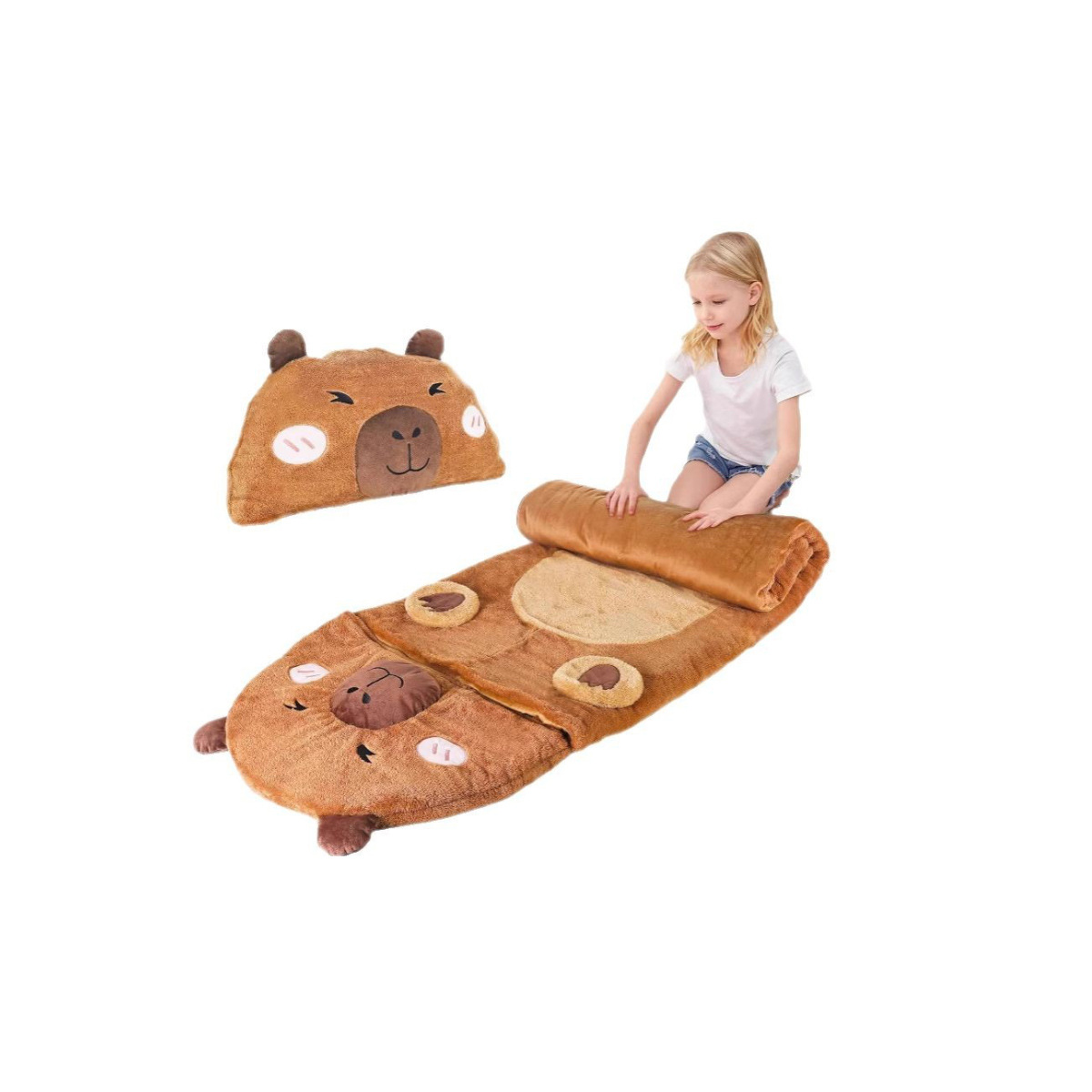 Cross-border new children's sleeping bags, cartoon animal children's sleeping bags, anti-kick Capibala sleeping bags, and medium-sized children's storage sleeping bags Item Picture