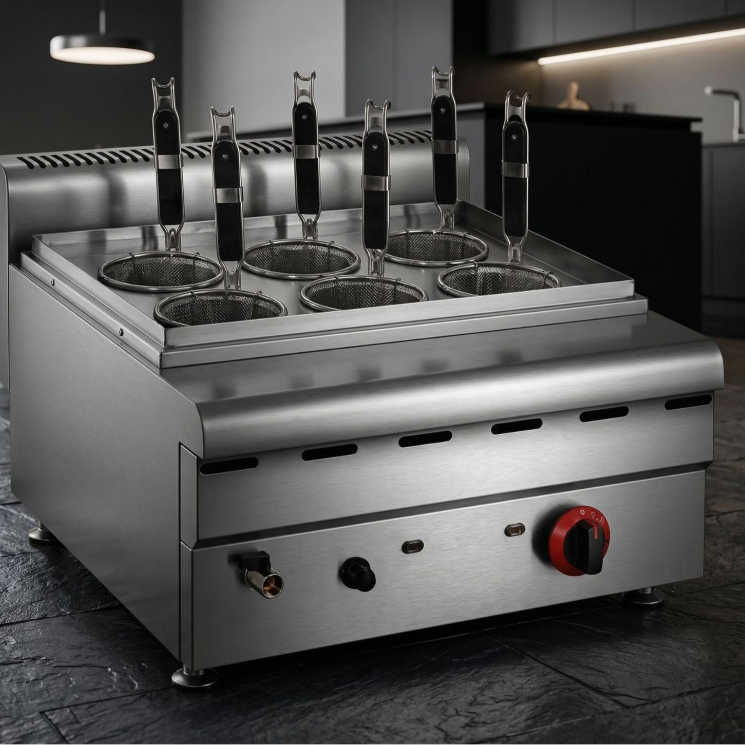 Desktop gas six-head noodle cooking stove, noodle cooking machine, cooking stove wholesaler, commercial stall catering equipment, breakfast shop details Picture