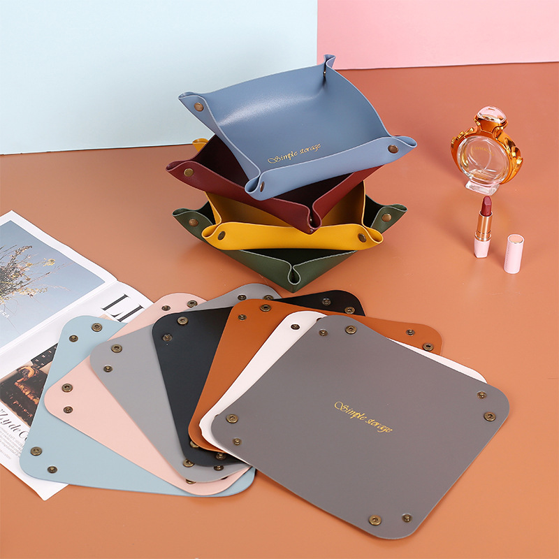 跨境皮革收纳盘北欧ins风桌面玄关钥匙化妆品首饰皮革整理收纳盘